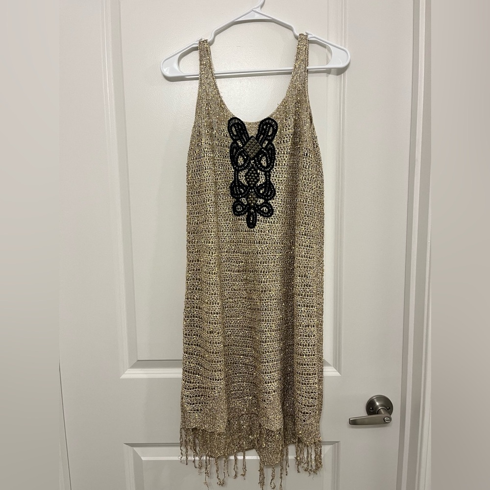 Free People gold sequin/beaded crochet dress